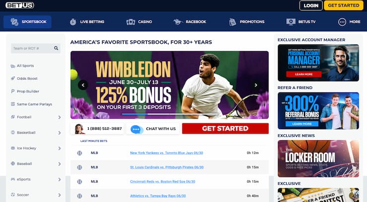 An image of the sportsbook screen from BetUS, a popular option among high-stakes sportsbooks.